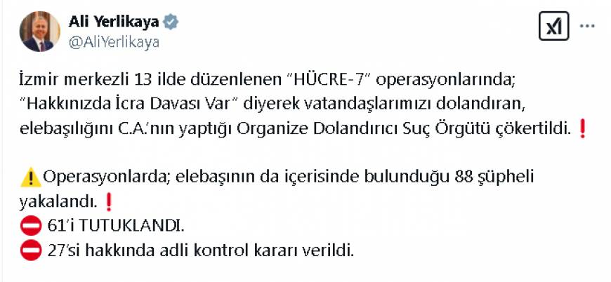 İzmir merkezli 13 ilde suç örgütü operasyonu: 61 tutuklama