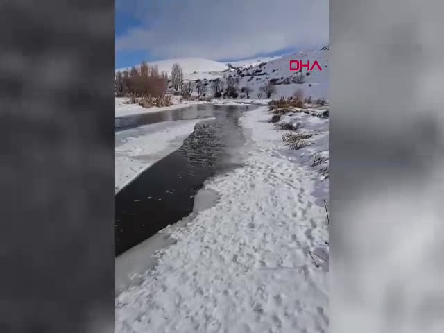 BAYBURT - Kısmen donan nehirde buz kütlesini 'sal' gibi kullandı